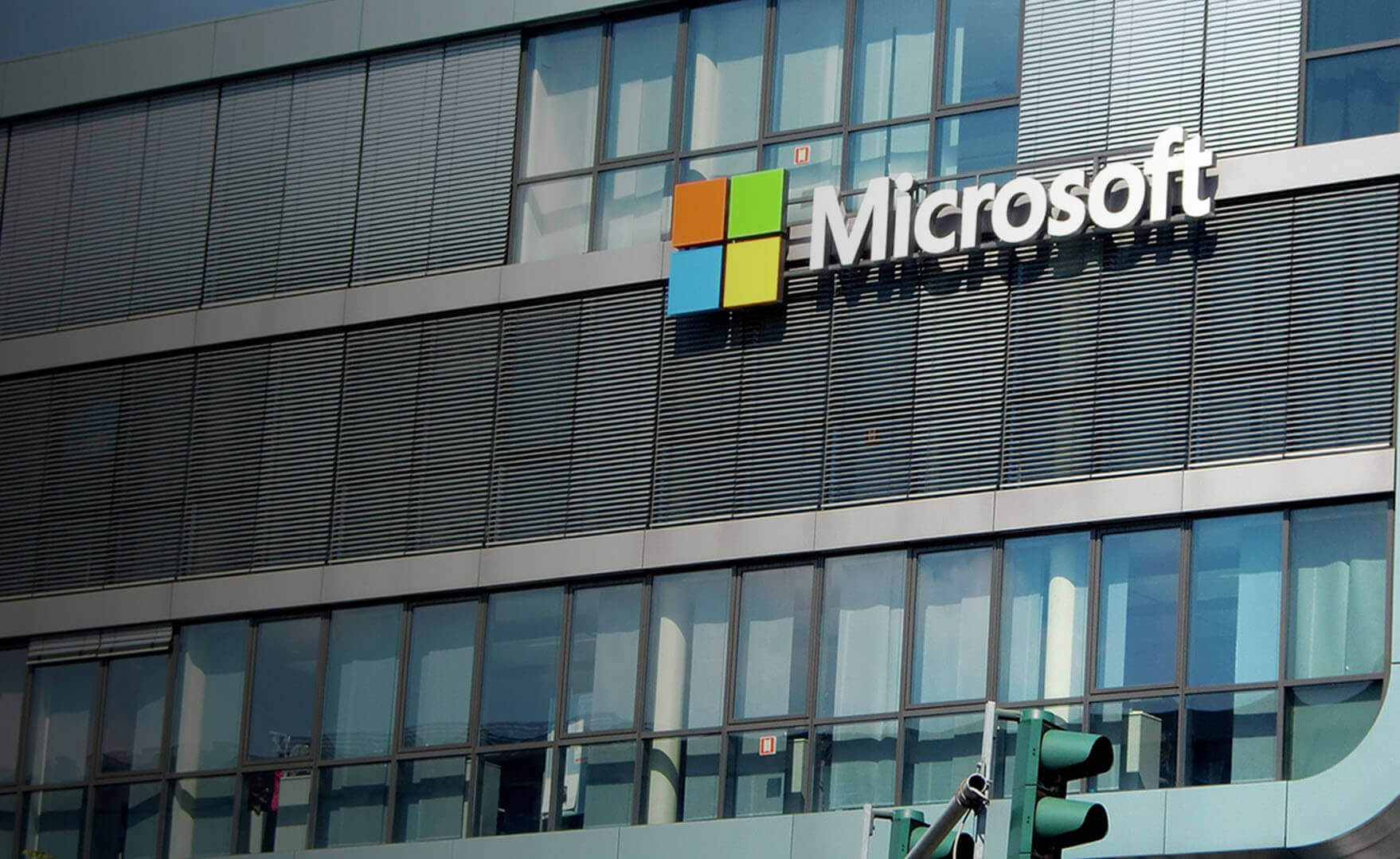 news shadow - The outside of the United States Microsoft office, with the Microsoft logo