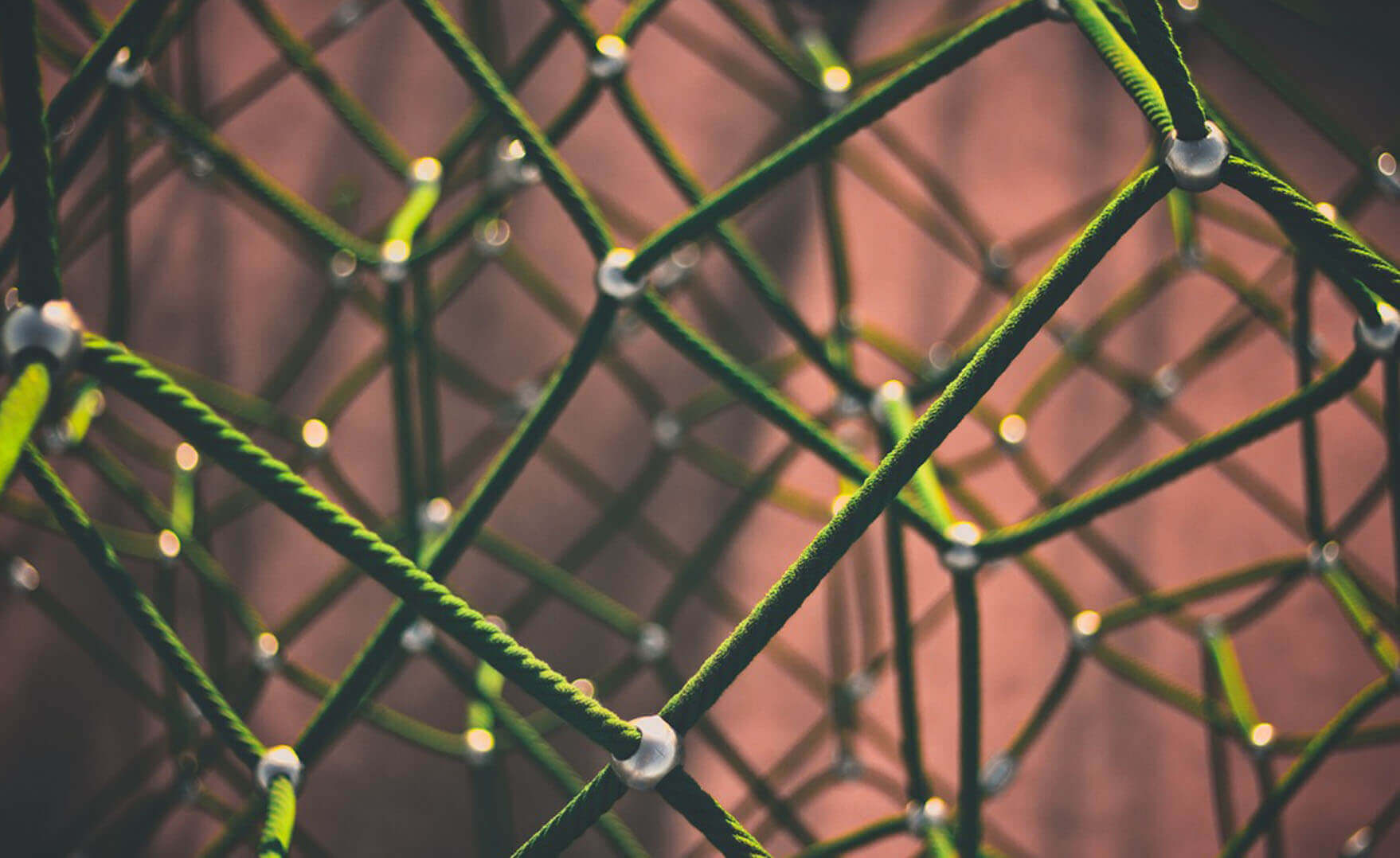news - A scaffold of green interconnected ropes at a playground