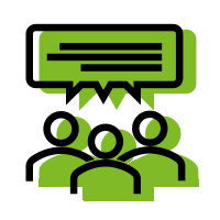 3 people talking green shadow