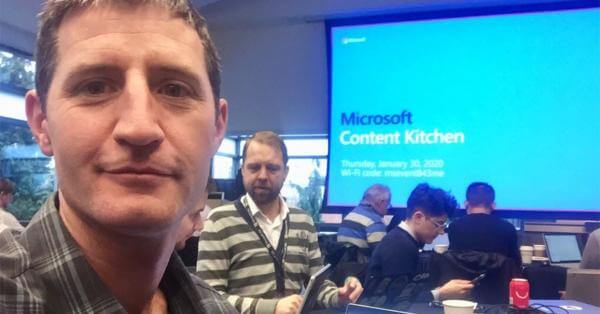 news - Office 365 consultant Greg Jack taking a selfie in a Microsoft content kitchen