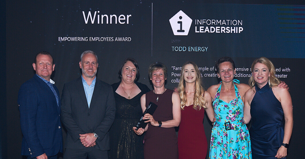 news - Information Leadership and Todd Energy with the Empowering Employees award at the Microsoft Awards night