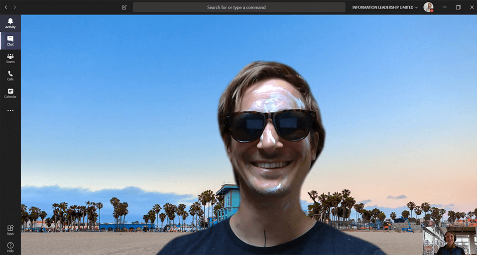 news - A Microsoft Teams screenshot of a user with a beach background